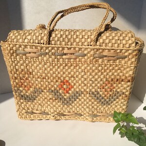 VINTAGE VAULT 1970s Woven Natural Rattan Straw Wicker Shopper Tote Satchel Super large image 3