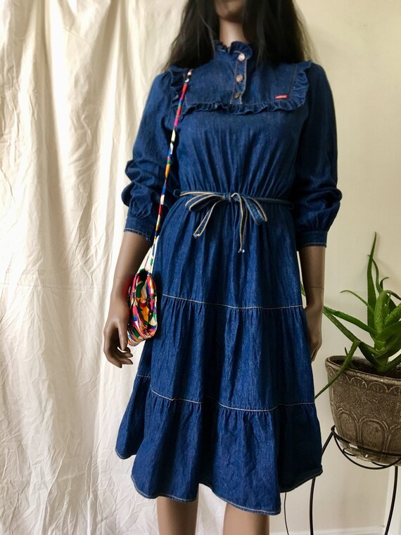 SASSON 1980s Denim Western Cowgirl Boho Square Dan