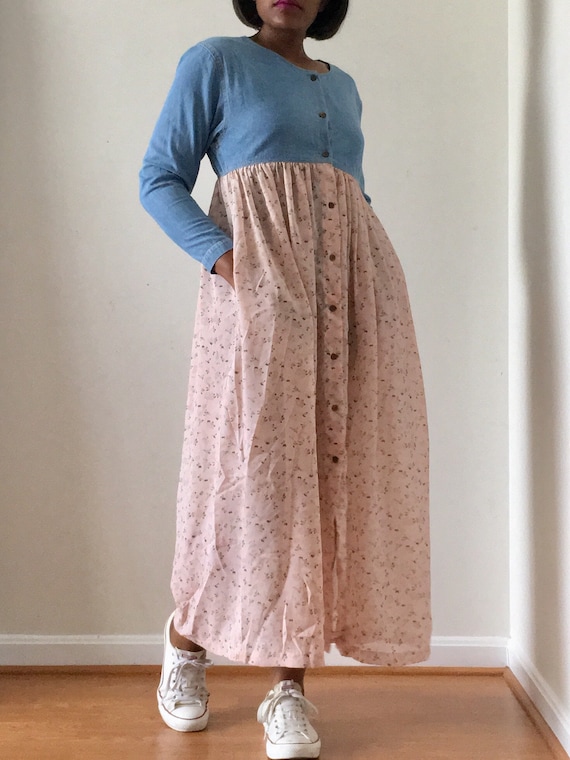 denim chiffon maxi dress