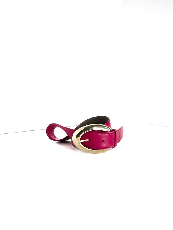 LIZ CLAIBORNE 1990s Hot Pink Leather Belt Size - image 2