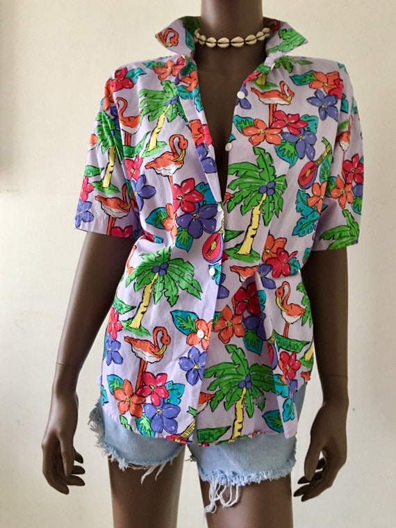 DOCKERS 1990s Jamaica Tourist Button Down Short Sl