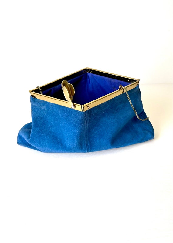 VINTAGE VAULT 1970s Blue Suede Convertible Clutch… - image 4