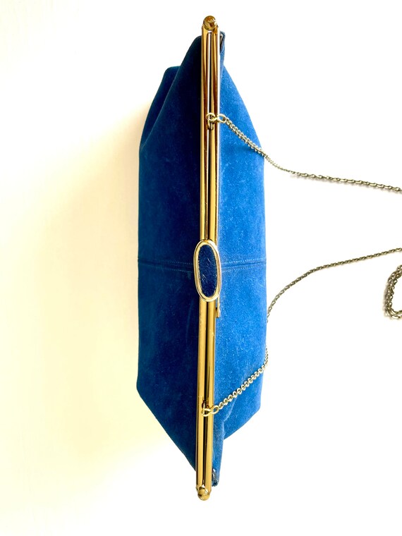 VINTAGE VAULT 1970s Blue Suede Convertible Clutch… - image 3