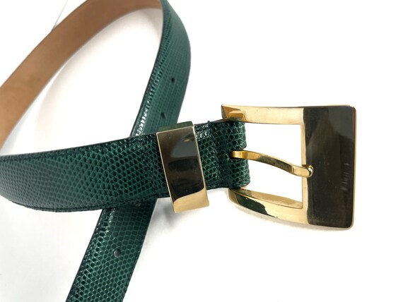 CARLISLE 1990s Dark Hunter Green Genuine Lizard Leather Belt  display picture 1