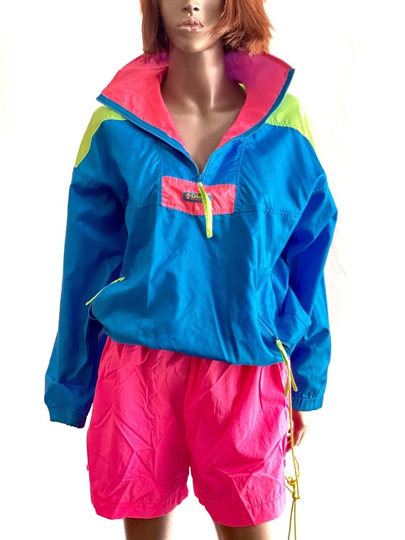 COLUMBIA 1990s Neon Color Block Half Zip Pullover 