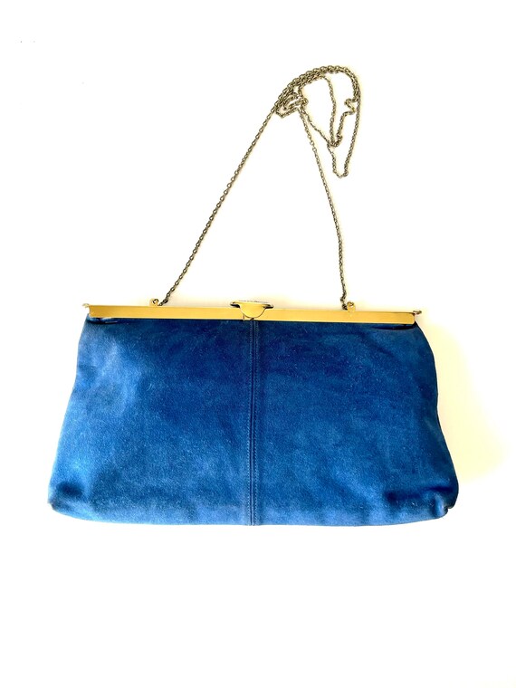 VINTAGE VAULT 1970s Blue Suede Convertible Clutch… - image 9