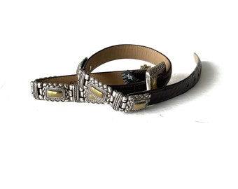 BRIGHTON 1990s Western Cowboy Carter Inspiriert Medaillon Akzent Leder Faux Croc Gürtel
