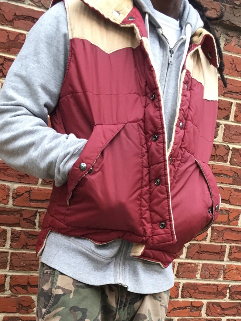 CORTINA 1980s Reversible Stranger Things Inspired Corduroy /& Nylon Puff Vest Size M