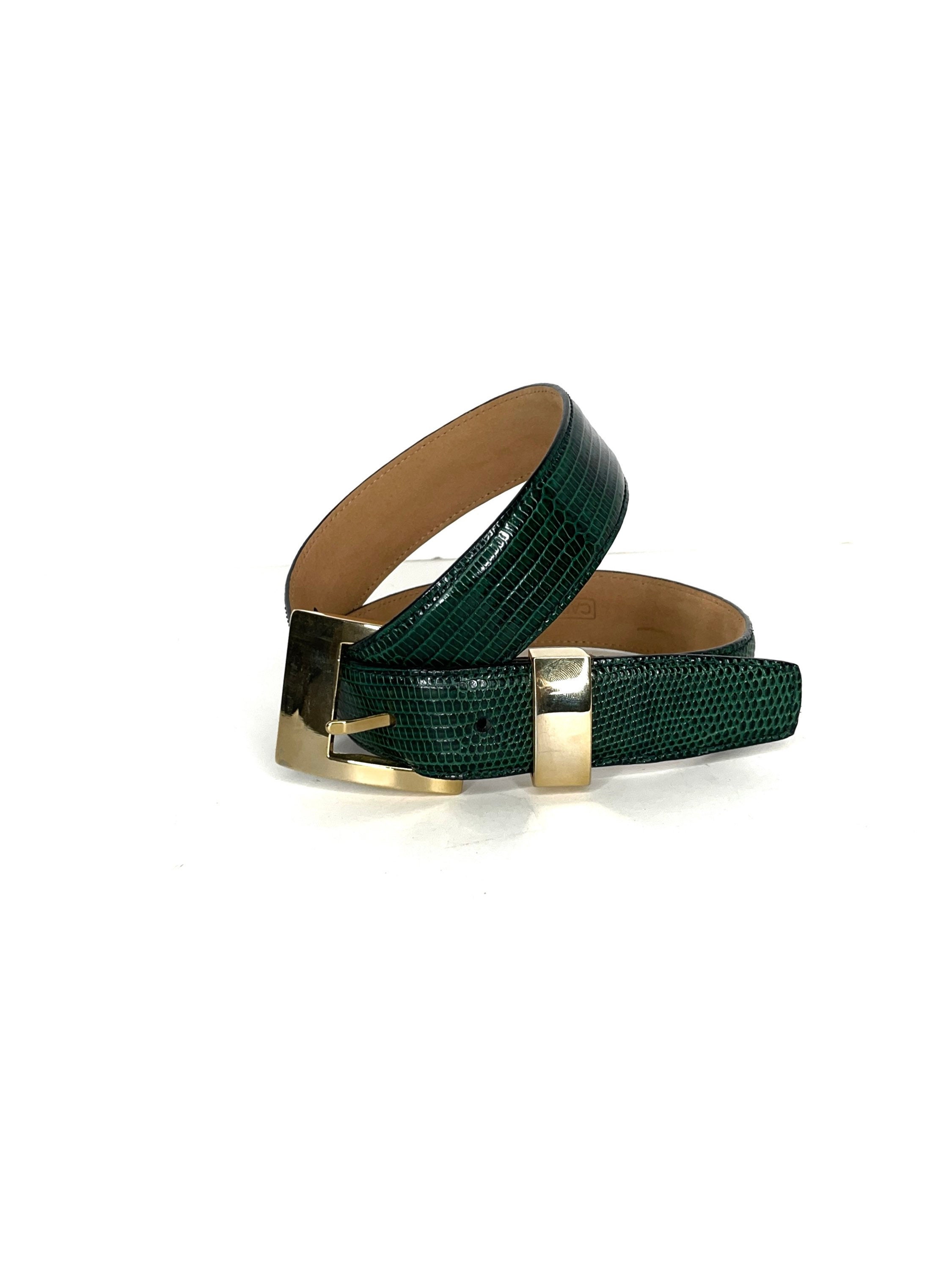 Carlyle Genuine Lizard Belt, Hunter Green / Forest Green, USA Made, Like New, S FGBelts_0010_CC_FORESTGREEN.  main image 2