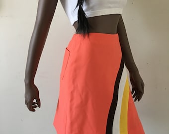 LILY’S Of BEVERLY HILLS 1960s Mod Color-block Tennis Golf Skort Skirt  Peach, Cocoa, Mustard White Skirt W/ Built In Shorts Size 10