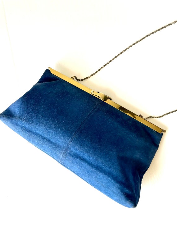 VINTAGE VAULT 1970s Blue Suede Convertible Clutch… - image 10