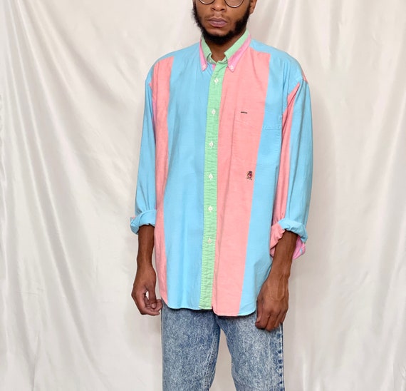 TOMMY HILFIGER 1990s Preppy Pastel Color Block Fr… - image 3