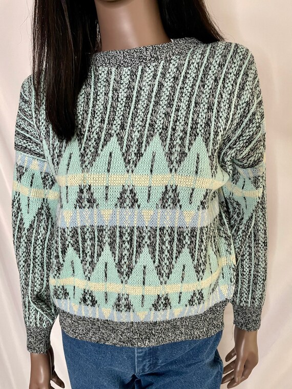 DEB 1990s Abstract Knit Crewneck Pullover Sweater… - image 3