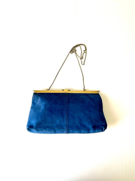 VINTAGE VAULT 1970s Blue Suede Convertible Clutch… - image 1