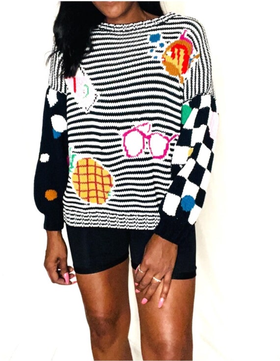 VINTAGE VAULT 1980s Art Deco Jumper Totally Rad Ha