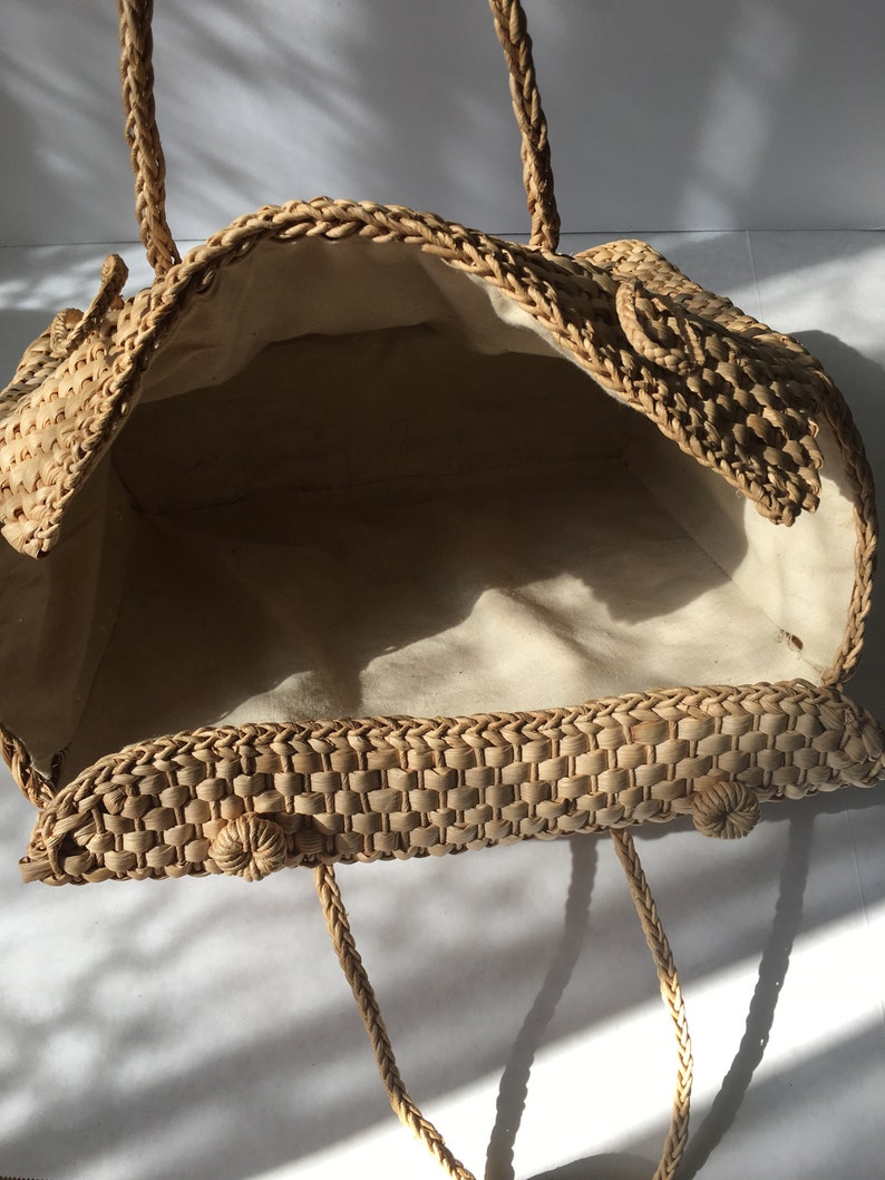 VINTAGE VAULT 1970s Woven Natural Rattan Straw Wicker Shopper Tote Satchel Super large image 5