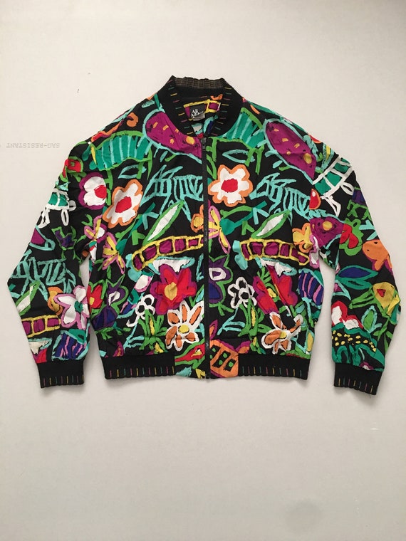 ALI MILES 1980s Abstract multi colored bomber jac… - image 8