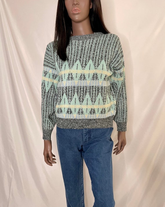 DEB 1990s Abstract Knit Crewneck Pullover Sweater… - image 1
