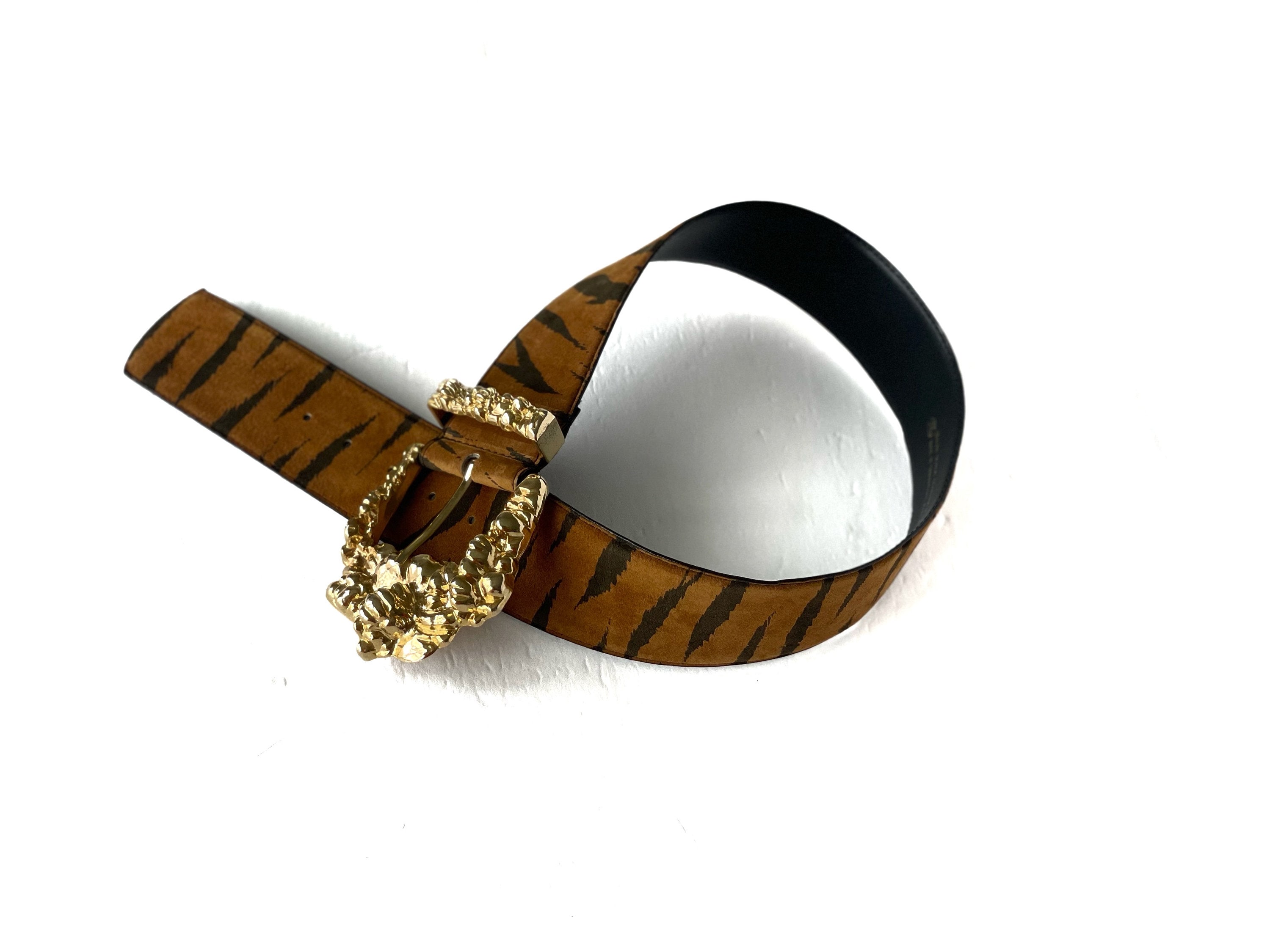 Julius Resnick 80s Suede Leopard Print Chundy Wide Belt Gold Tone Nugget ArtDeco Suede Animal Print Belts for Women for sale | eBay main image 4