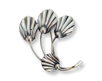 Vintage Denmark Hermann Siersbol Floral Figural Brooch Statement Sterling Silver Signed