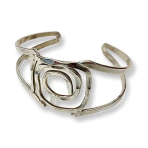 VINTAGE 90’s Mexican 925 Sterling Silver Brutalist Adjustable Cuff 6”