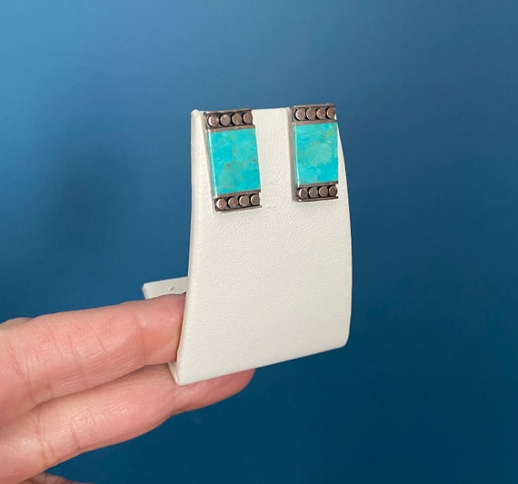Turquoise Sterling Silver Rectangle Stud Earrings… - image 5
