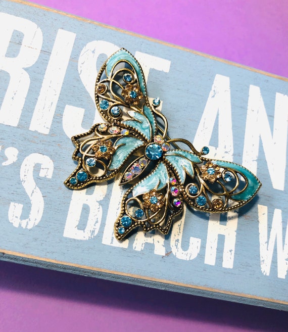 Vintage Huge Butterfly Enameled Brooch with multi