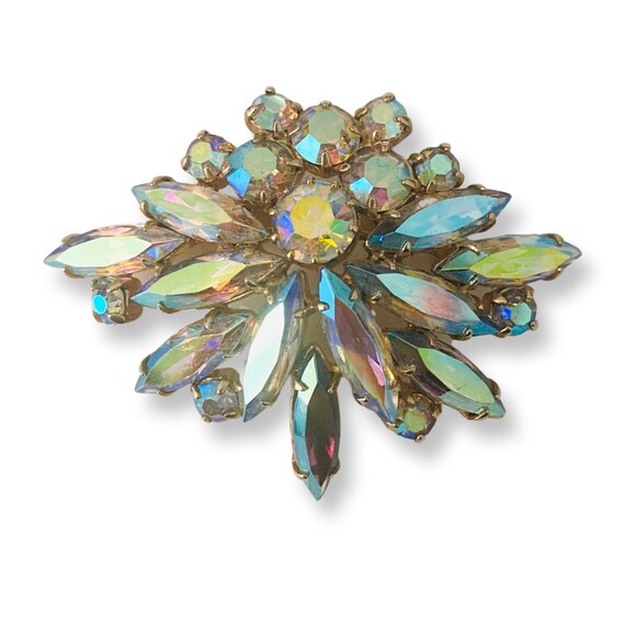 VINTAGE Aurora Borealis Swarovski Crystals Brooch 2”