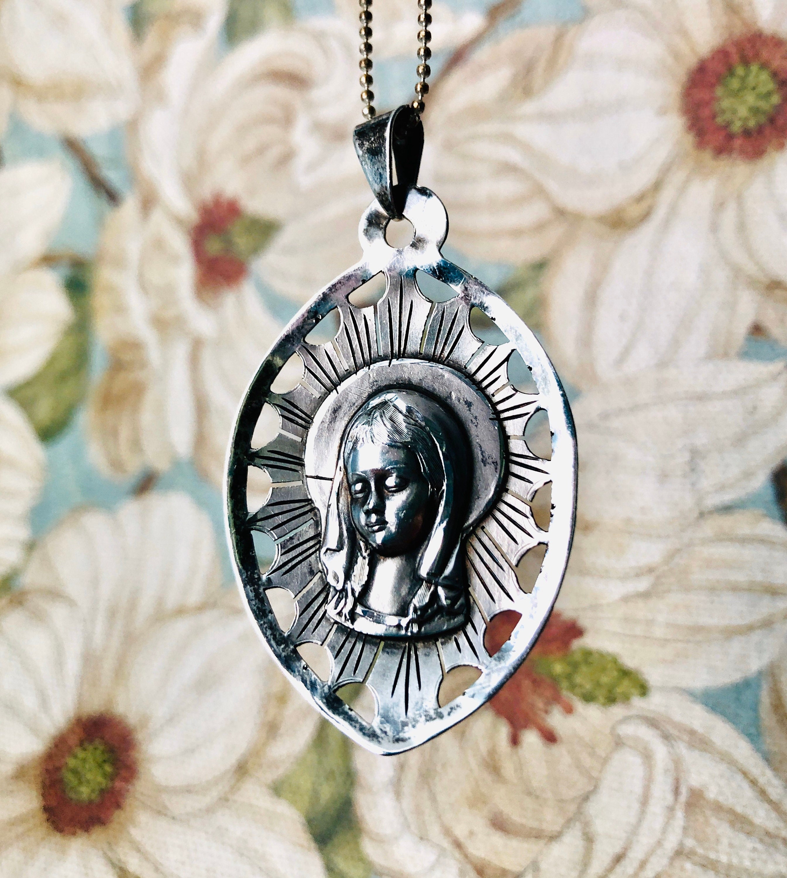 Vintage .925 Sterling Silver Virgin Mary Pendant Etsy