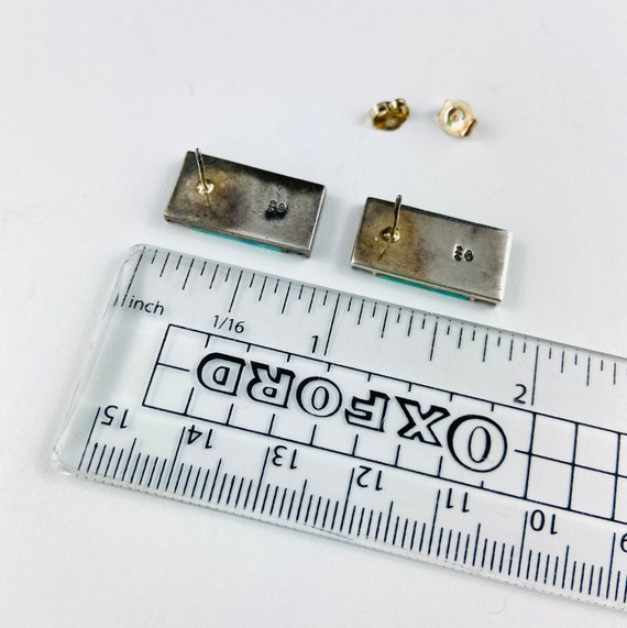 Turquoise Sterling Silver Rectangle Stud Earrings… - image 3