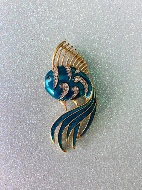 Broche Ancienne En Métal Doré Avec Strass Bleus - Occasion, Bon état D'usage, Marque Générique