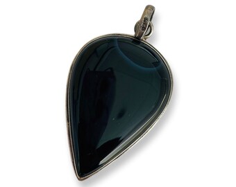 Colgante mexicano de ónix negro vintage, 28 gramos, 5 cm, 28 g, joyería gótica, joyería bohemia.