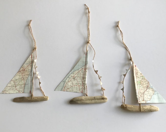 Map Beach Design Drift Wood Ships Driftwood sailboat gift Nautical décor, Weathered, Boat Nautical ornament, Nautical decoration, coastal