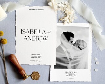 Plantilla de invitación de boda minimalista Invitación de boda con foto moderna Invitación de boda minimalista Invitaciones de boda elegantes imprimibles n.° 10