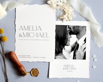Minimalist Wedding Invitation Template Modern Photo Wedding Invitation Minimal Wedding Invite Printable Elegant Wedding Invites, #04