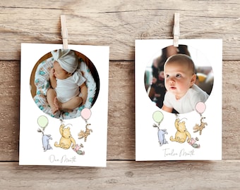 Winnie the Pooh First Birthday Photo Banner 1st Birthday Photo Banner Gender Neutral Photo Cards Baby Milestone Photo Cards #k01
