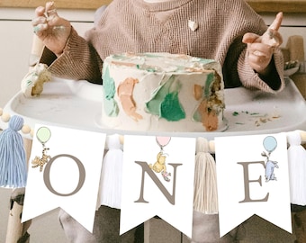 Winnie the Pooh 1st Birthday Banner ONE High Chair Banner Pooh First Birthday ONE Banner Pooh Bunting Banner Kids Birthday decorations #k01