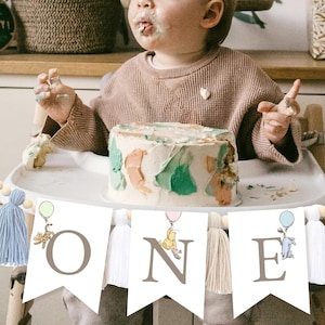 Winnie the Pooh 1st Birthday Banner ONE High Chair Banner Pooh Erster Geburtstag ONE Banner Pooh Wimpelkette Kindergeburtstag Dekorationen #k01