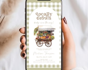 Invitation baby shower Evite cultivée localement sur le marché fermier, invitation numérique pour baby shower sur la ferme Boho Evite personnalisé # b15