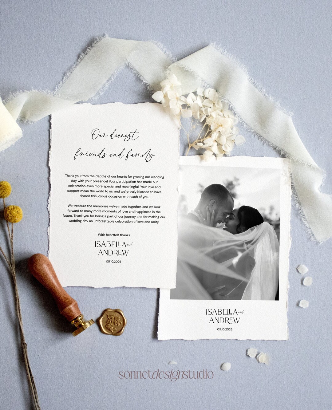 Modern Wedding Thank You Card, Minimalist Wedding Photo Thank You Card ...