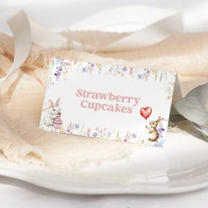 Cartão de aniversário de coelho Buffet Wildflower 1º aniversário Decorações Festa Comida Etiqueta Buffet Cartão Páscoa Primeiro aniversário Modelo personalizado #k17