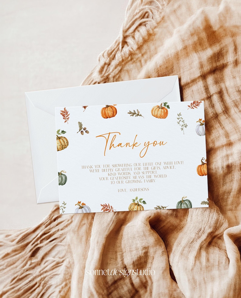 Little Pumpkin 1st Birthday Thank You Card Template Fall Pumpkin Kids ...