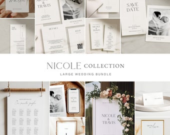 Large DIY Wedding Invitation Printable Set Modern Wedding Invitation Bundle Minimalist Wedding Suite Template #16