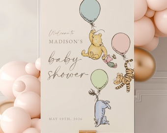 Winnie the Pooh Welcome Sign Baby Shower Decorations Baby Shower Welcome Signs Party Decoration Personalized Baby Shower Welcome Poster #b02