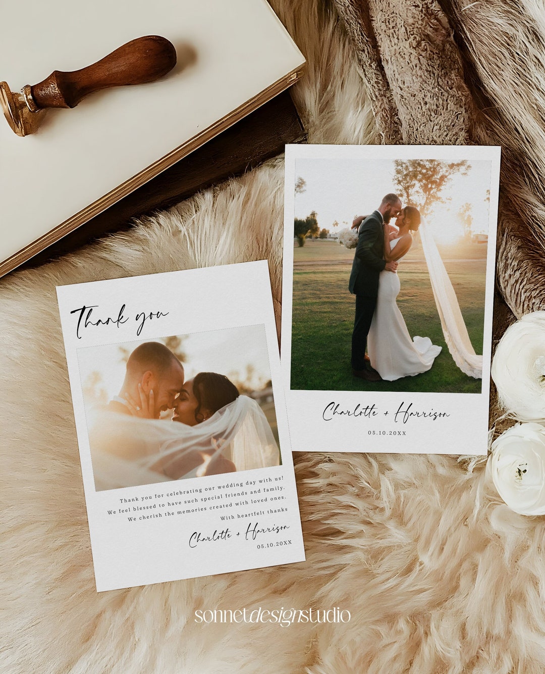 Modern Wedding Thank You Card, Minimalist Wedding Photo Thank You Card ...