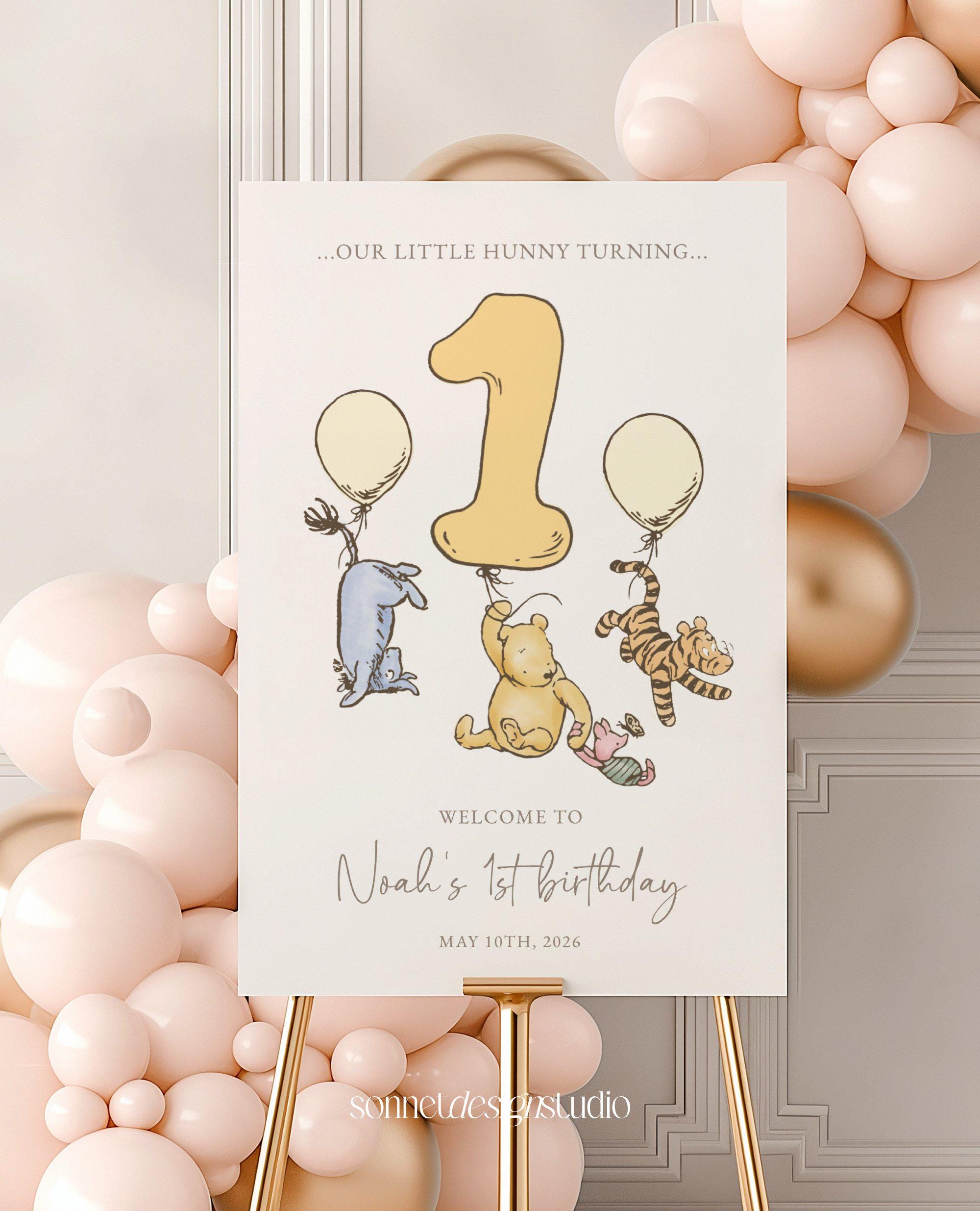 Winnie the Pooh Welcome Sign 1st Birthday Decorations Pooh First Birthday Welcome Baby Party Decoration Kids Birthday Welcome Poster #k01