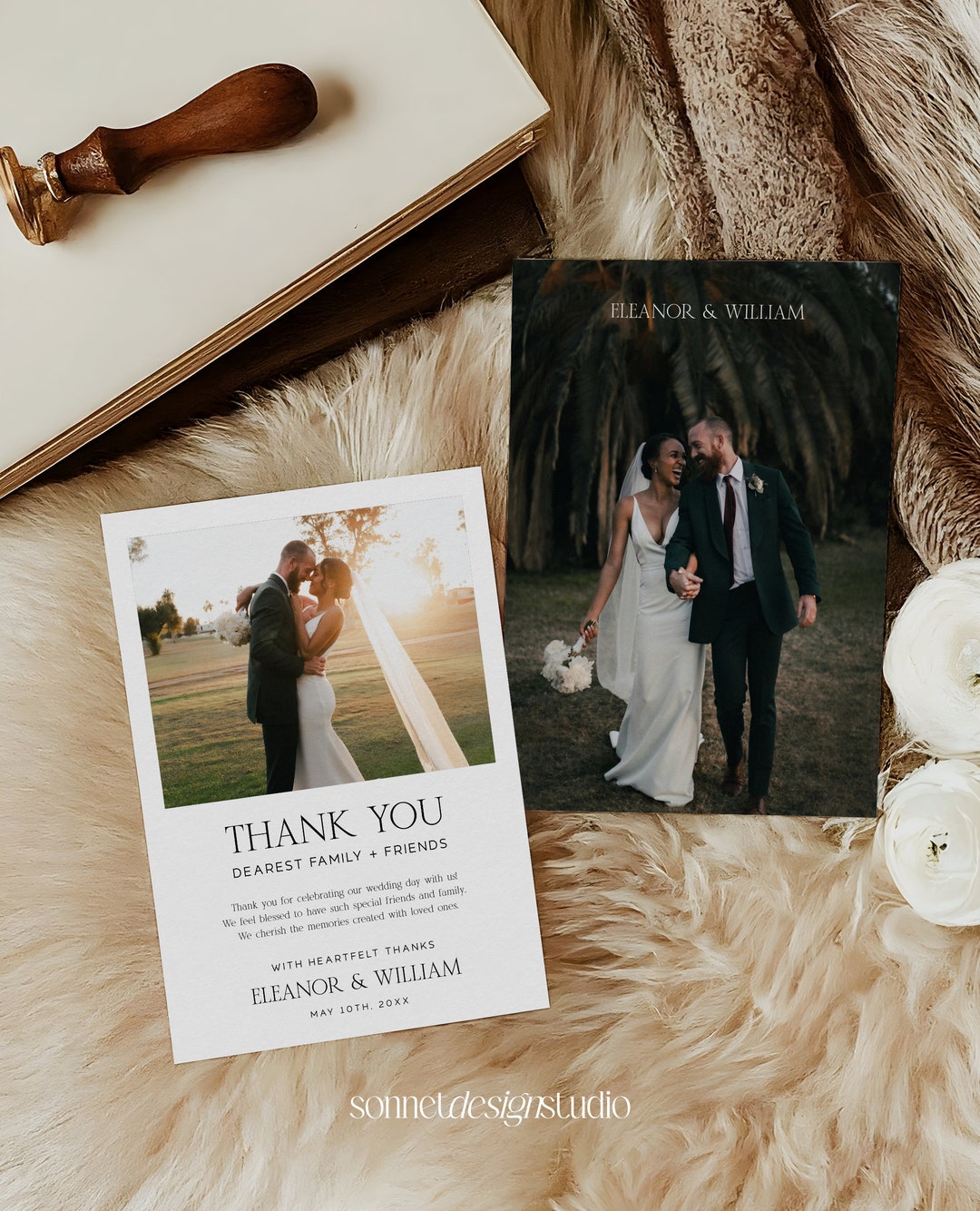 Modern Wedding Thank You Card, Minimalist Wedding Photo Thank You Card ...