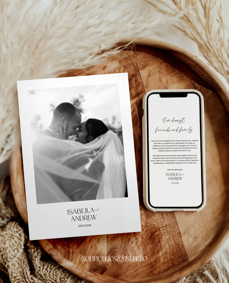 Modern Wedding Thank You Card, Minimalist Wedding Photo Thank You Card ...