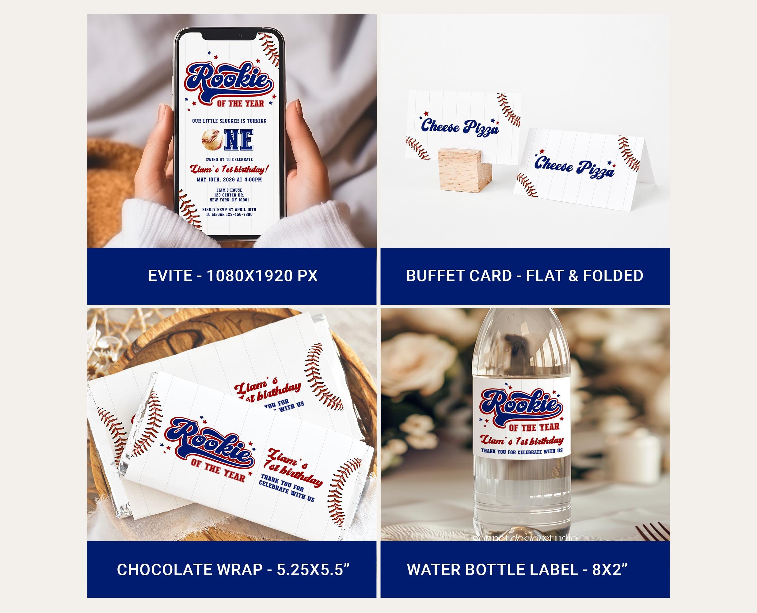 Rookie of the Year 1st Birthday Invitation Bundle Baseball First ...