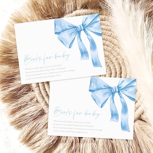 Blue Bow Books for Baby Card, Book Request Insert Blue Ribbon Baby Shower Personalized Template Blue Coquette Baby Boy Shower #b12